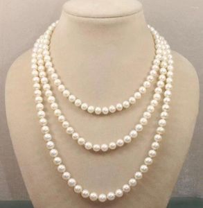 Ketten Schmuck Güteklasse 7–8 mm weiß rosa schwarz natürliche Akoya-Perlen-Halskette 127 cm