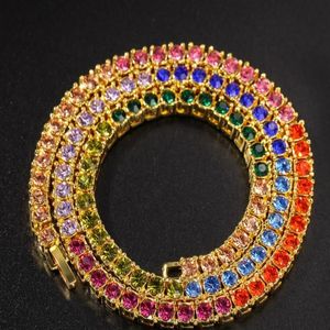 Iced Out Mutil-colored Rhinestones Tennis Chains Rainbow Hiphop Necklace Fashion Men Women Diamond Tennis Chain Necklces Jewelry282Q