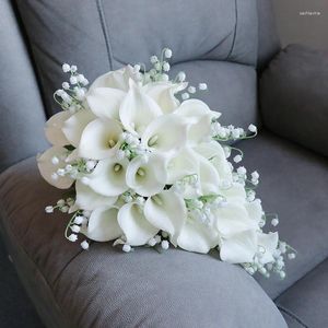 Flores de casamento 2023 buquê branco calla lírio pe cachoeira artificial buquês de noiva feminino de mariage