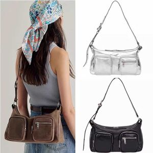 Korean Margesherwood cowhide motorcycle bag with double pocket zipper, single shoulder crossbody underarm bag 231205