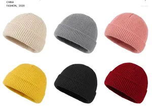 Berets Causel Style Knitted Woolen Hats Men Women Autumn And Winter Hat Solid Color Melon Leather Beanie Couple Cap