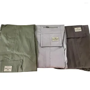 Calças masculinas bolso funcional cintura elástica calças streetwear perna larga com vários bolsos para casual