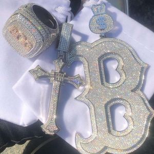 Hiphop Bling Lab Iced Out Letter Sterling Sier VVS Moissanie Nome Initail B Pingente de diamante personalizado