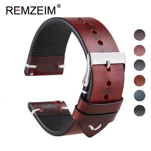 Titta på Bands Hand Made Retro Red Brown Leather Watch Band Quick Release Calfskin Watch Strap Armband 18mm 20mm 22mm Watch Accessories 231204