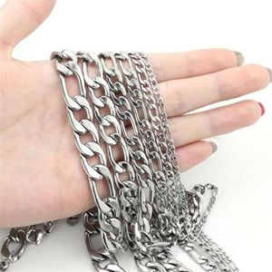 10M ship 3 4 6 7 9mm in Bulk Jewelry Making Meter Beveled Flat Figaro Stainless Steel Unfinished NK Chain From Jewelry Findin261I