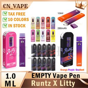 Runtz X Litty Disposable Vape Pen Runty Rechargeable E Cigarettes 1.0ml Empty 12 Flavors Cartridges Vapes Device Pod 350mAh Atomizers Oil Carts Dab With Box Packaging