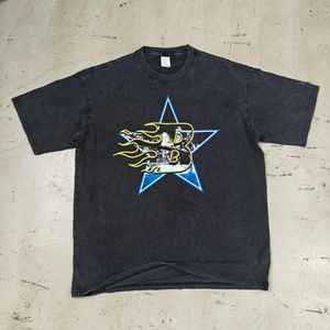 T-shirt överdimensionerad bomullstvätt kortärmad grafisk tryckt stjärna tee skjortor hiphop sommar toppskjortor kvinnor män storlek m-xl