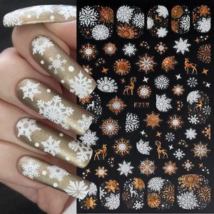 Stickers Decals 1pc 3D Gold White Snow Nail Christmas Geometry Leaves Snowflake Glitter Slider Foils Art Decorations 231204