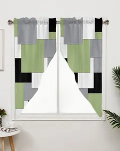 カーテングリーンブラックグレーパッチワーク抽象アートカーテンベッドルーム窓用リビングルーム三角形ブラインドドレープ