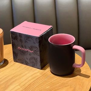 ZK20 Star – rosa und schwarze Keramiktasse mit Co-Branding, Kaffeetasse mit Strohhalm, Büro-Kaffeetasse, tragbar