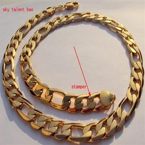 Nya män tung 12mm stämpel 24k Real Yellow Solid Gold GF Autentic Finish Miami Cuban Link Chain Halsband207h