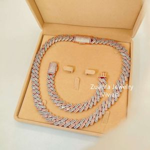 Rose Gold and White Gold Color Silver 925 Baguette Diamond Miami Cuban Link Chain Iced Vvs Moissanite Men Necklace