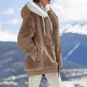 Women's Jackets Women Winter Coat Solid Color Long Sleeves Zipper Cardigan Loose Warm Furry Plush Plus Size Lady Clothes Abrigos