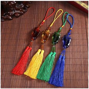 Keychains China Tassel Car Hanging Jade Fringe Key Chain Chinese Style Pendant Contentment Rearview Mirror Small Gift Do