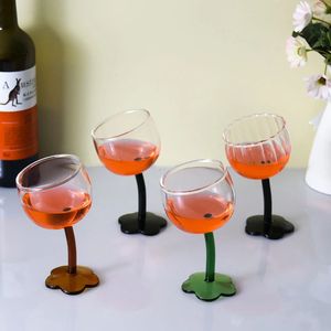 Vinglasglas Glasblomma Drinkware -bägare med lutat huvud transparent romantisk rostat stamvaror cocktail vin söt champagne 231205