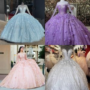 Shimmering Quinceanera Dress Illusion Sleeves Debutante Ball Mexican Quince Sweet 15/16 Birthday Party Gown for 15th Girl Drama Winter Formal Prom Gala Orchid Gold