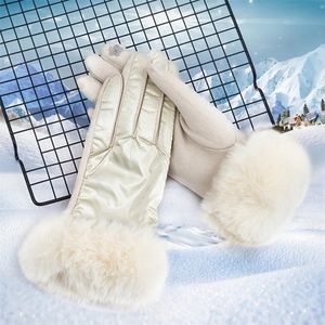 Fingerlösa handskar mode kvinnor vinter varm mocka läder pekskärm kör handskar kvinnlig faux päls plus sammet tjock 231204