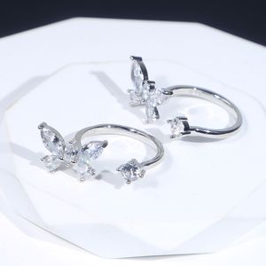 Trendy 925 Sterling Silver Butterfly Ring Open Adjustable Size Finger Ring High Quality Paved Cubic Zircon Hip Hop Women Ring for Wedding Jewelry Wholesale