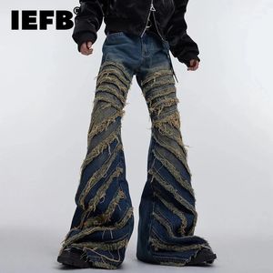 Jeans pour hommes IEFB tendance Baggy rayé épissé personnalité Streetwear Vintage Micro pantalon en jean évasé High Street 9C3065 231204