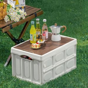 Camp Furniture Outdoor Camping Folding Box With Wood Lid Car Storage Food Organizer Container för hushållens stor kapacitet 231204