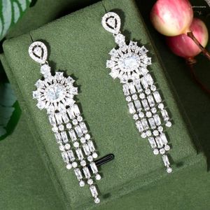 Dangle Brincos Requintado Luz Branca CZ Franjas Gota Longa Zircônia Cúbica Para Mulheres Festa de Verão Jóias Presente E-23