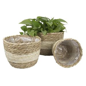 3 pezzi di copertura per vaso di fiori intrecciata a mano, durevole, naturale, fioriera, cesto appeso, Y0314254h