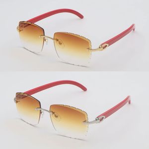 Designer Diamond Cut Lens Czerwone drewniane okulary przeciwsłoneczne męskie dla kobiet lentes de sol duże kwadratowe szklanki słoneczne czerwone drewno okulary do dekoracji luksusowe okulary Nowe