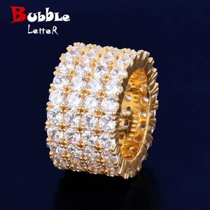 Wedding Rings Bubble Letter Four Rows Solitaire Men's Rings Copper Charm Gold Color Cubic Zircon Iced Out Fashion Hip Hop Jewelry 231204