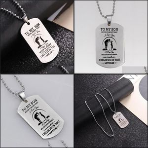 Collane con ciondolo Collana con etichetta in acciaio inossidabile a mio figlio Lettera Ciondolo militare Artefatto Accessori per gioielli di tendenza Consegna a goccia Jewe Dhhcv