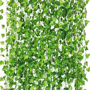 Julekorationer 12st Leafs 2m Vine Leaves Ratten Hanging Ivy Fake Flowers Wedding Home Garden Decoration Grape Decore 231205