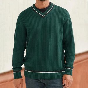 Herrtröjor wepbel färg matchande tröja hösten 2023 v krage lång ärm pullover modekläder avslappnad