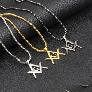 Hänge halsband rostfritt stål halsband frimurer symbol mason pentagram relin smyckekedja guld/ sier/ svart droppleverans hängen dhzqn