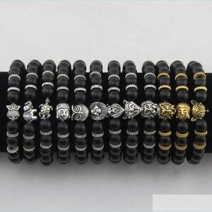 Urok bransolety męskie bransoletki luksusowa biżuteria kobiety Matt Stone Bead Bransoletka słonia głowa Lion Owl Turtle Lava Drop dostarczenie dh8kl