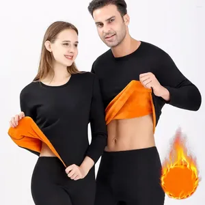 Men's Thermal Underwear 2 Pcs/Set Unisex Winter Set Solid Color Fleece Lined Top Pants Soft Elastic Sport Base Layer Pajama