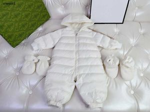 Luxury Toddler Jumpsuits Hooded Nyfödda babykläder Storlek 73-100 Vintervärme Infant Bodysuit and Glove Socks Nov25