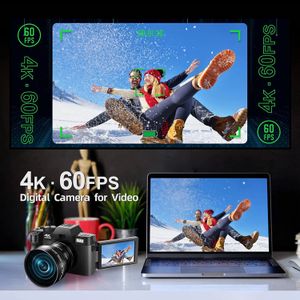 Fotocamera digitale 4K con schermo ribaltabile, videocamera per selfie, vlog da 48 MP, WIFI, webcam, videoregistratore e zoom digitale 16X: perfetta per scattare foto e video di alta qualità