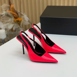 Décolleté slingback Paloma con tacco alto e scarpe a punta in pelle verniciata con cinturino slingback elasticizzato scarpe da festa da donna Designer di lusso calzature di fabbrica con scatola