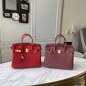 Bags Leather Bag Litchi Tote Designer Lady Classic Grain Handbag Pure Red Large Capacity Women's Fashion First Layer Cowhide