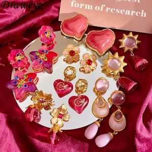 Stud Draweye Brincos Rosa Vintage para Mulheres Doce Moda Coreana Elegante Flor Jóias Ins Cute Metal Aretes de Mujer 231205