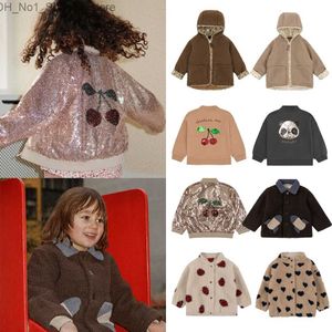 Piumino Konges Slojd Ragazzi Panda Paillettes Pile Capispalla Ragazze Ricamo Ciliegia Giacca Bambini Cappotto in cotone con cappuccio Mantieni caldo Felpa Q231205