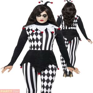Ladies Jester Halloween Costume Adults Harlequin Clown Fancy Dress Womans Outfit SM1898 MLXL177T