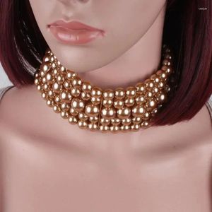 Necklace Earrings Set Women Fashion Multi-layer White Imitation Pearl Wide Bib Jewelry Charm Gifts Jewerly Elegant Accessories For