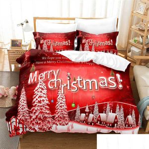 Conjuntos de cama Conjuntos de cama Vermelho Feliz Natal Quarto Conjunto Macio Colcha Elegante e Confortável Duvet Er Quilt Case L221025 Drop Dh7Uh