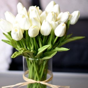 Flores decorativas grinaldas 10 pcs tulipa flor artificial branco pu toque real para decoração de casa tulipas falsas látex flores buquê casamento decoração de jardim 231205