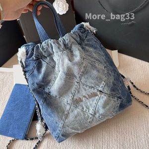 Kvinnor tvättade gradient denim dragstring shopping ryggsäck väskor topphandtag med plånbok påse silver metall hårdvara matelasse kedja axel handväska