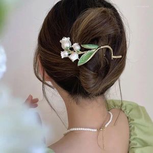 Hårklipp Fashion Pink Temperament Big Bell Orchid Pearl Pinns For Women Flower Metal Clip Wedding Accessories Gift