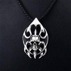 Pendant Necklaces Men's Stainless Steel Necklace Punk Flame Skull Gothic Party Jewelry Gift For Motorcycle Riders2596