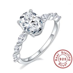 Bröllopsringar glittrande naturliga Moissanite Gemstone Classic Simple Type 6 Ring for Girl 925 Sterling Silver Fine Jewelry248L