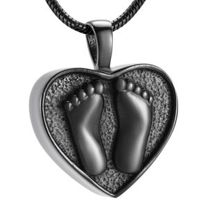 Ijd10002 svart färg mänsklig fotgravering hjärtkremering hänge håller nära och kära aska rostfritt stål smycken begravningskista274n