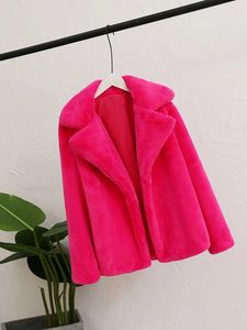 Estilo preppy feminino inverno quente peludo solto rosa casaco de pele do falso lapela sólida jaqueta falsa feminino outerwear